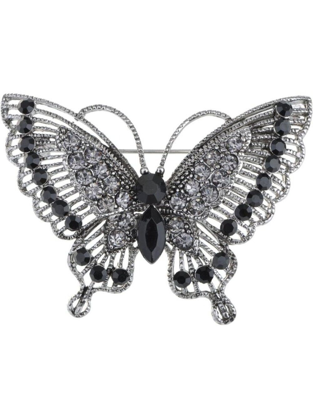 Vintage-Inspired Grey Crystal Rhinestone Butterfly Brooch Pin - Elegant Jewelry